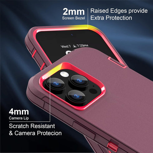 For iPhone 13 Pro Max Case with Full Body Protection, iPhone 12 Pro Max Case Heavy Duty Shockproof 3 in 1 Silicone Rubber with Hard PC Rugged Dura...