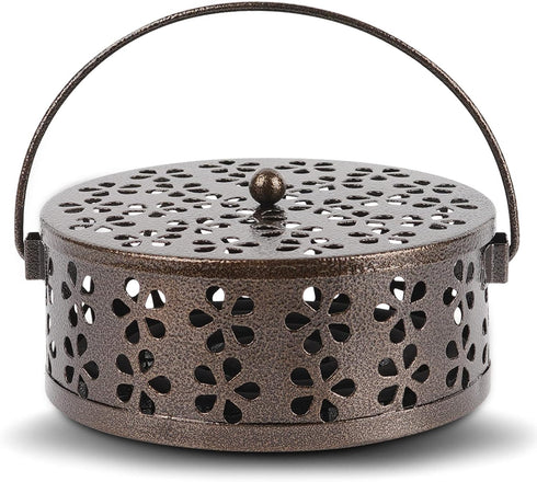 Retro Portable Iron Mosquito Coil Holder with Handle Round Fireproof Incense Holder for Home Office Camping (S-Bronze, 1Pack)...