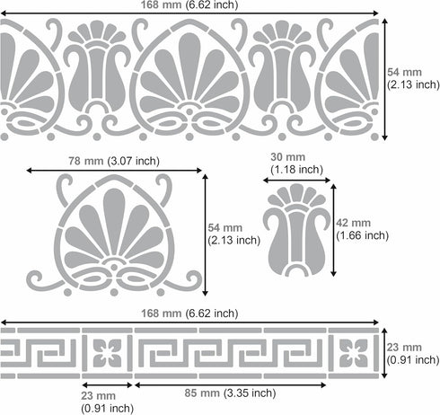 Aleks Melnyk No.328 Metal Stencil, Ancient Greek Fret and Roman Ornament, Meander, Palmette Motif, Border, Patterns, Small Stencil, 1 PC, Template...