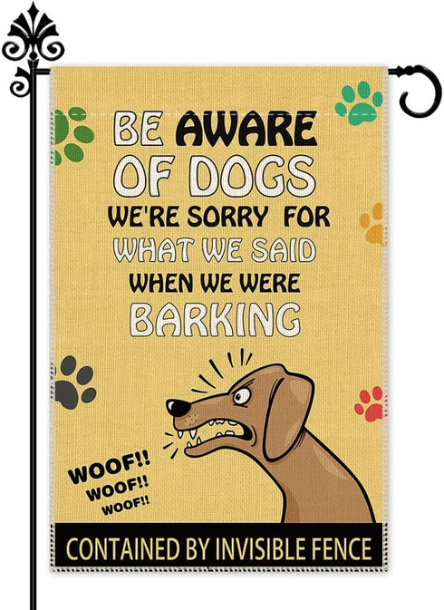Be Aware Of Dogs Signs Dog Paws Cute Garden Flag, 12 x 18 Inch Double Sided Holiday Yard Outdoor Farmhouse Decoration Flag, Garden Flag with Dog, ...
