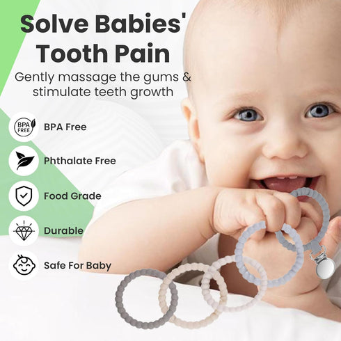 Avee & Co Silicone Teether Rings, Baby Teether Rings, Baby Teether Link with Pacifier Clip, Attachable Teether Chew Toy for Babies, BPA Free Teeth...