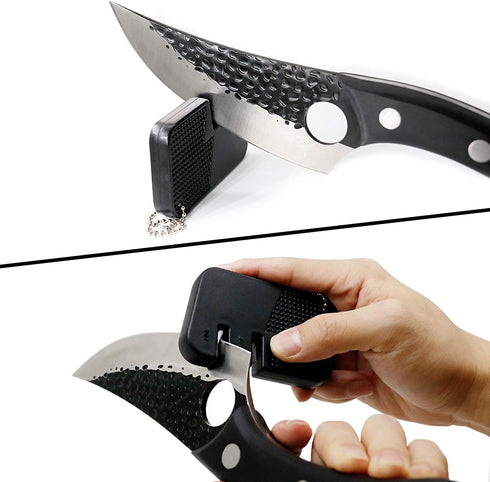 Viking Knife Hand Forged Boning Knife with Sheath & Pocket Knife Sharpener High Carbon Steel Meat Caveman Knife Multipurpose Chef Knives for Campi...