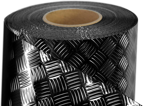 Industrial Utility Diamond Metallic Plate Chrome Finish Wrap Vinyl Underlayer Sheet Adhesive Roll for Shelves Walls Flooring (Black 17.8 inches x ...