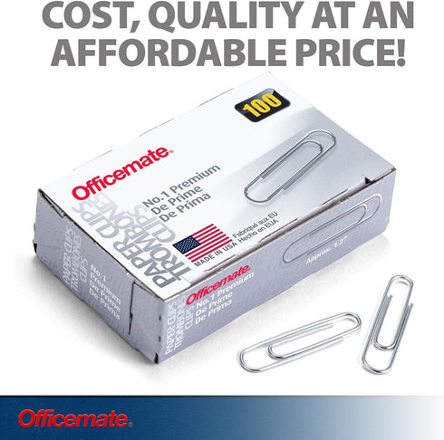Officemate Premium #1 Paper Clips, 1,000 Paper Clips (10 Boxes of 100 Each) (99916) , Silver...