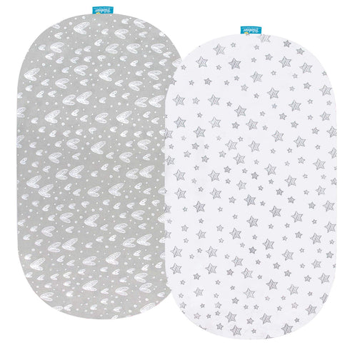 Bassinet Sheets Universal Fit for Oval, Hourglass, Rectangle Bassinet Mattress, 2 Pack 100% Cotton Sheets for Halo Bassinest Swivel, Flex, Luxe Sl...