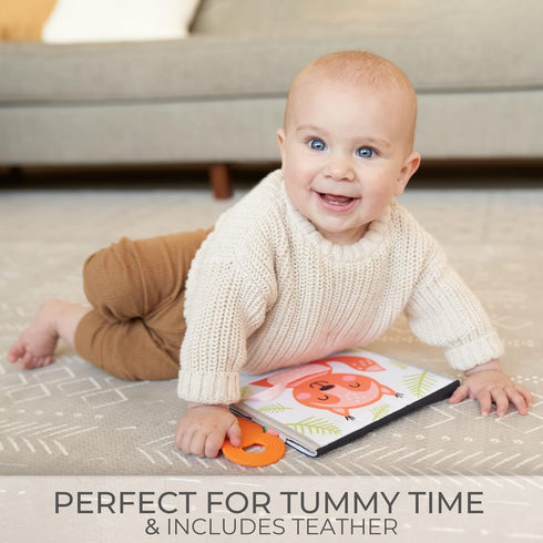 ZICOTO Soft Tummy Time Book with Large Stimulating Baby Safe Mirror - High Contrast Montessori Sensory Developmental Toy for Newborn/Infant 0-3 & ...