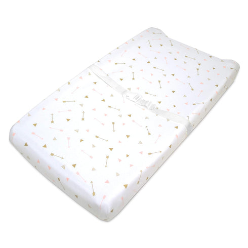 American Baby Company 2 Pack Printed 100% Cotton Knit Fitted Contoured Changing Table Pad Cover - Compatible with Mika Micky Bassinet, Sparkle Gol...