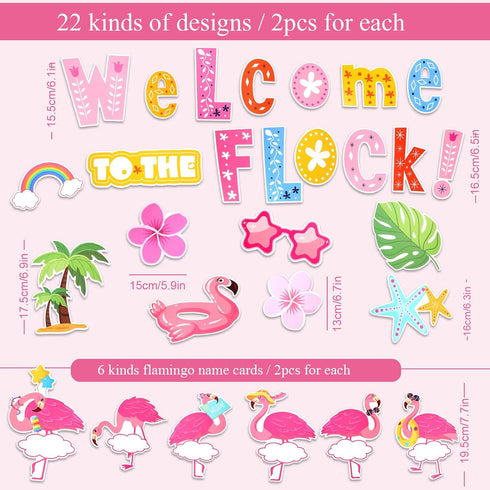 HOWAF 56pcs Flamingo Cutouts, Hawaii Flamingo Themed Welcome Paper Cut Outs with Dot Glues for School Classroom Bulletin Board Decoration, Summer ...