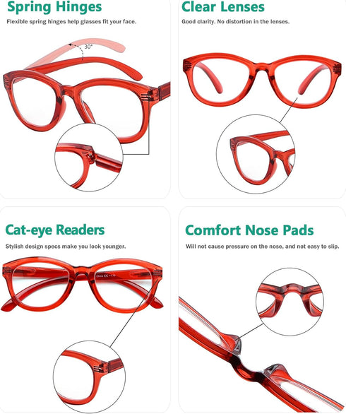 Eyekepper Cat Eye Reading Glasses for Women Oversize Ladies Readers - Red +2.50...