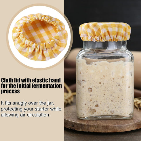 4pcs Cloth Covers for Sourdough Starter Jar, Plaid Cotton Cloth Cheese Bread Fermentation Jar Covers Elastic Unbleached Reusable Cloth lid Cover S...