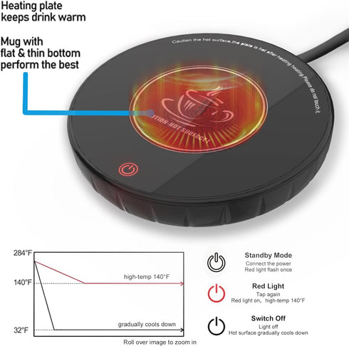 Coffee Mug Warmer with Auto Shut Off for Home Office Desk Use,Touch Control Tech Safety and Smart Temperature Settings for Coffee, Milk, Tea, Wate...