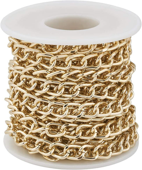 Pandahall 5M/5Yard Aluminum Curb Chain Link Light Gold Color Twisted Cross Necklace Finding Chains with Spool for Jewelry Making DIY Crafts Findin...