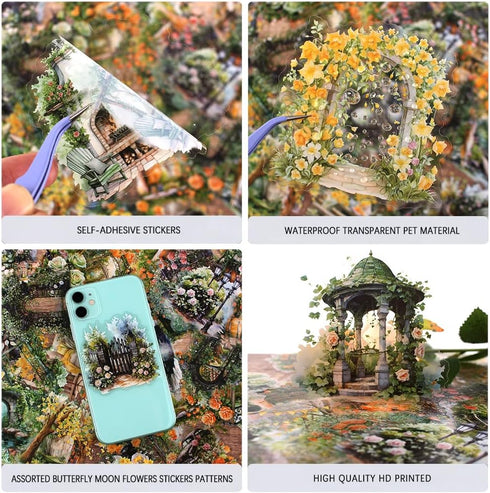 Dwpetzo PET Transparent Garden Stickers for Scrapbooking, Flower Plant Gardening Natural Tree Roses Stickers for Junk Journaling Scrapbook Supplie...