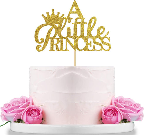 A Little Princess with Crown Cake Topper Gold Glitter Baby Birthday Party - Baby Shower, Gender Reveal Party Decoration...