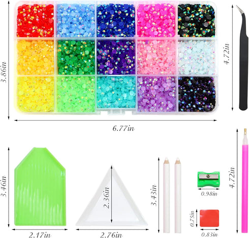 9000pcs Flatback Rhinestones, ZYNERY 15 Mixed Color Flat Back Gems Round Shape Crystals Rhinestones for Crafts Nail Face Art Shoes Diamond Paintin...
