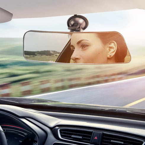 12" Large Convex Rear View Mirror, Suction Cup Anti-Glare Rearview Mirror White Mirror with Panoramic Wide Angle Mounted on Windshield for RV Mari...