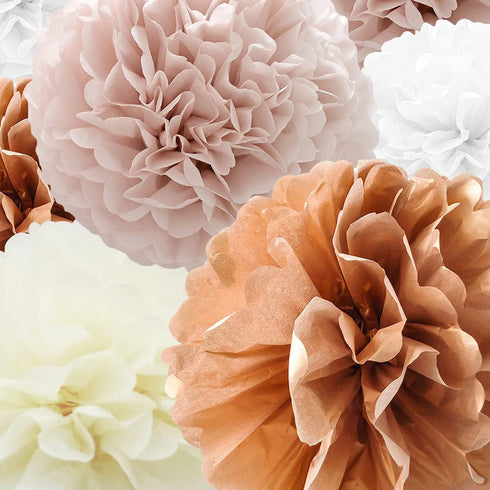 Tissue Paper Pompoms Paper Flower 22 Pcs Dusty Pink,Rose Gold,Ivory,White Paper Flower Ball for Birthday Bachelorette Wedding Baby Shower Bridal S...
