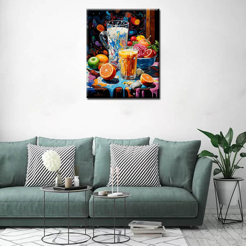 Graffitic Health Breakfast Paint by Numbers Kits with Brushes and Acrylic Pigment on Canvas Painting for Adults, Milk and Orange Juice Arts Crafts...