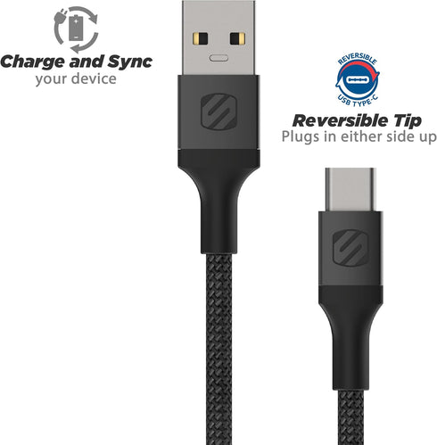 Scosche CAB10-SP Strikeline Premium USB to Type-C Sync Braided Charging Cable, 10 feet, Space Gray...