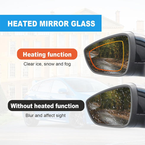Left Driver Side View Heated Mirror Glass Replacement for 2012 2013 2014 2015 2016 2017 2018 Ford Focus Side Mirror Glass With Rear Holder Replace...