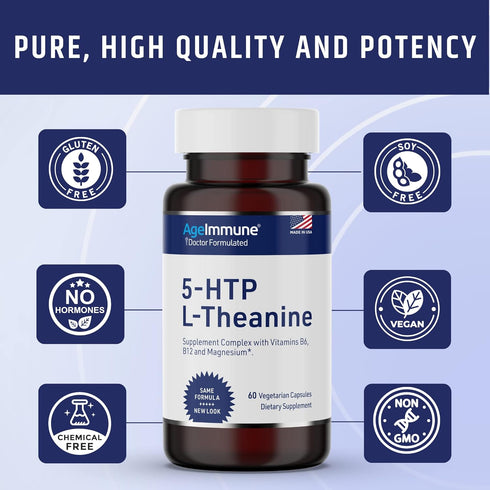 5-HTP Formula for Stress Relief and relaxation support for Teens and Adults with 5-HTP, L-Theanine, Vitamin B6, Vitamin B12, Magnesium - Doctor Fo...