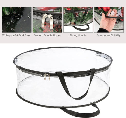 CINPIUK Clear Wreath Storage Bag 30 Inch Christmas Wreath Storage Container, Heavy Duty Wreath Protector with Handle for Holiday Seasonal Wreath G...