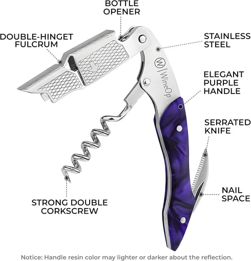 WineOp Professional Wine Opener Luxury Double Hinged Waiter's Corkscrew Wine Bottle Key - Cork screwer for Servers, Bartenders, Sommelier and Home...