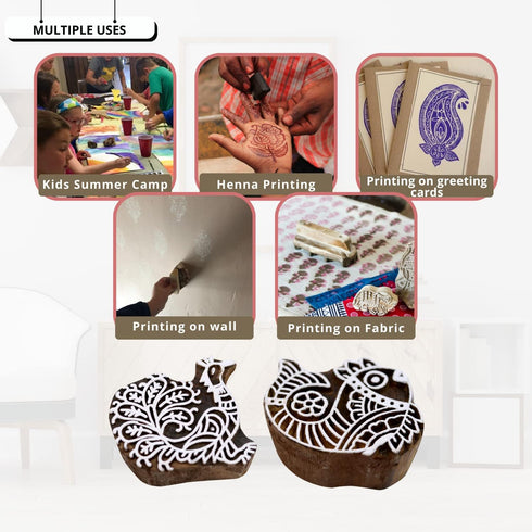 HASHCART Wooden Pottery Stamps for Block Printing - Stamp Set of 10, Made in India Ink Stamps, Wood Blocks for Crafting on Fabric, Blocks, Clay & ...