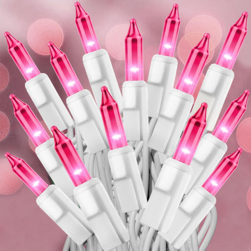 Pink Christmas Lights 25FT 100 Incandescent Bulbs, Pink Mini Lights with White Wire for Valentine's Day, Wedding, Garland, Thanksgiving, Party, Ho...