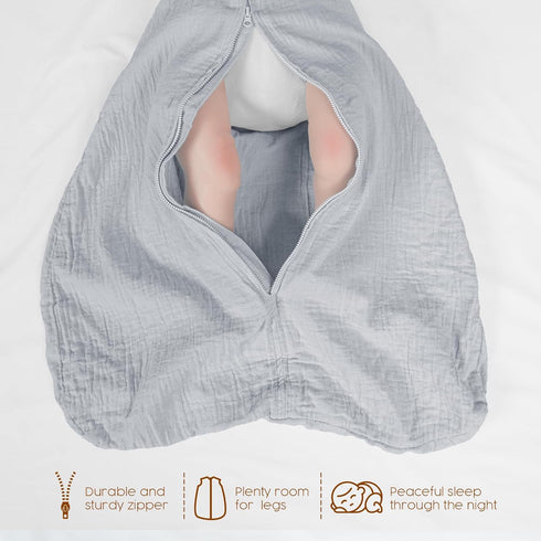 david's kids Muslin Cotton Baby Sleep Sack 6-12 Months, 2 Pack 100% Cotton Sleeping Bag for Summer, TOG 0.5 Baby Wearable Blankets with 2-Way Zipp...