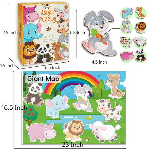 Animal Jigsaw Puzzles for Toddlers, Kids 2, 3, 4 Years Old Boys Girls, 8 Pack Educational Learning Puzzles Including Panda, Tiger, Lion, Dog, Shee...