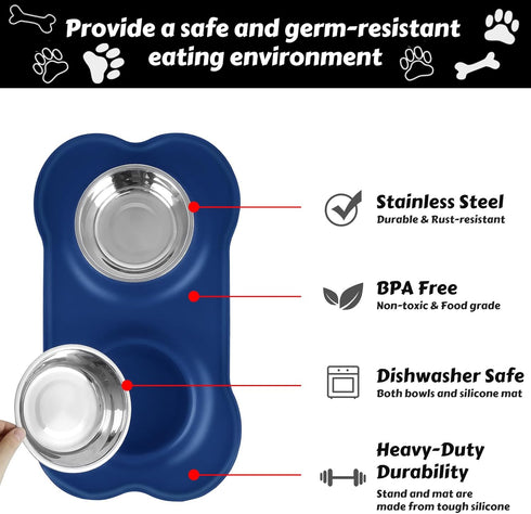 AsFrost Dog Food Bowls Stainless Steel Dog Food and Water Bowl Set, Dog Bowls No Spill Non Slip Silicone Mat, Dog Dishes for Small Medium Size Dog...