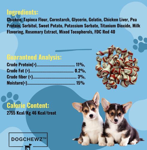 DOGCHEWZ™ Rawhide Free Knotted Bone Dog Chew Treats for Small & Puppy - Size 2.5 Inches (24 Count/Bag) - Chicken Flavored - Gluten Free...