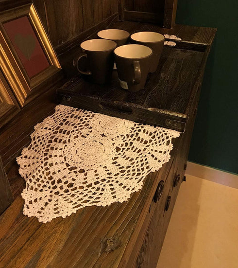 Beige Handmade Crochet Cotton Table Runner Lace Doilies Doily Oval Dresser Scarves,11.8 by 35 Inches....