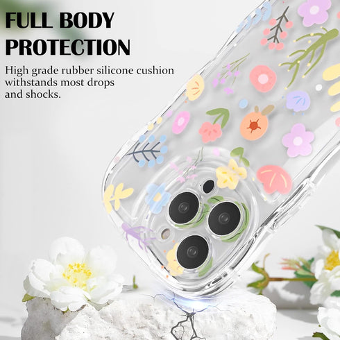 for iPhone 14 Pro Max Case, Cute Colorful Flower Curly Wave Clear Case with Lovely Flower Bracelet Chain for Women Girls Soft TPU Shockproof Prote...
