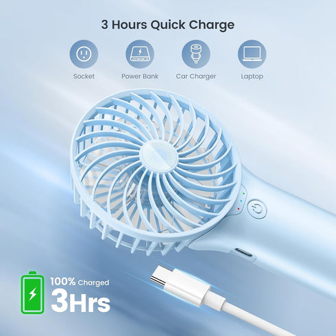 2024 Upgrade Handheld Portable Fan Longer Lasting Max 20Hrs Working Time, 4 Speeds Strong Wind USB Rechargeable Personal Mini Fan Desk Fan for Gir...