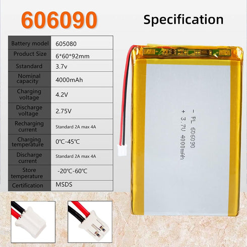 AKZYTUE 3.7V 4000mAh 606090 Lipo battery Rechargeable Lithium Polymer ion Battery Pack with PH2.0mm JST Connector...