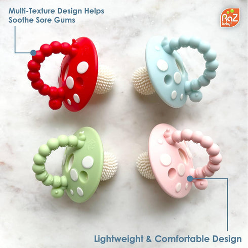 RaZbaby Chompy Teether for Infant & Baby 3M+ Teether Toy with Massaging Bristles for Teething Relief Pacifier - Soothes Sore Gums - Hands-Free & E...