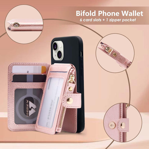M-Plateau Foldable Phone Wallet?iPhone Card Holder Stick On with Flexible Zipper Coin Purse Multifunctional Kickstand Design, Fits 6.1 and Above L...
