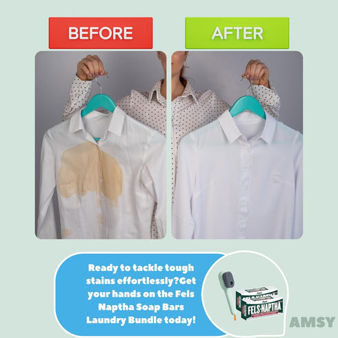 Stain Remover Laundry Bundle - Amsy Multifunctional Stain Remover Brush with Soap Dispenser Bundled with 2 Pack of Fels Naphta Laundry Soap 5 oz E...