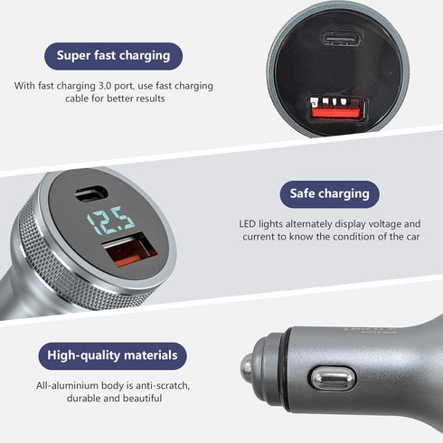 Car Charger, 54W All Metal USB C Auto Fast Charging Adapter, PD & QC 3.0 Cigarette Lighter Charger, Mini Dual Port USB Vehicle Charging Accessorie...