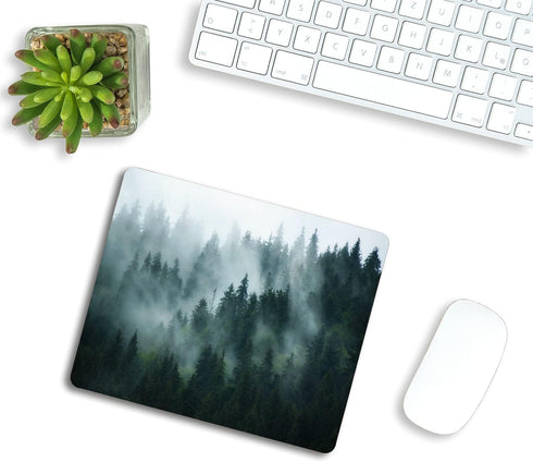 Misty Forest Mouse Pad,Nature Pine Trees Scenic Foggy Mountain Cool Woodsy Landscape Woodland Customized Non-Slip Rubber Base Mousepads, Computer ...
