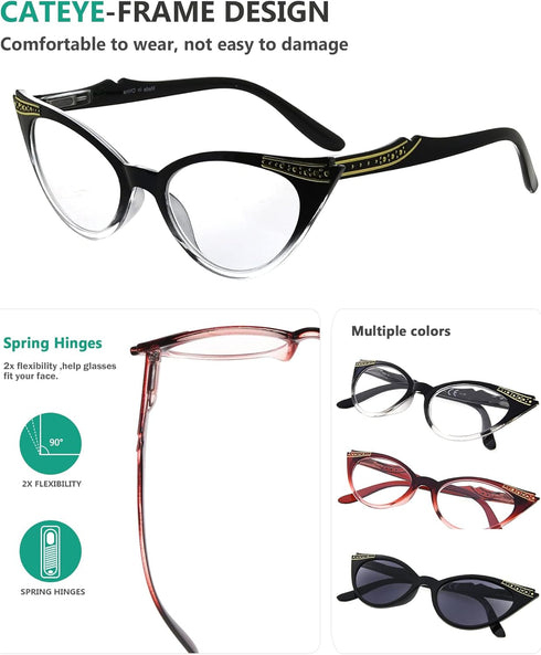 Eyekepper Spring Hinge Striped Reading Glasses (3 Pairs) Men Includes Sunshine Readers (+2.50, Black Transparent/Red Transparent/Grey Lens)...
