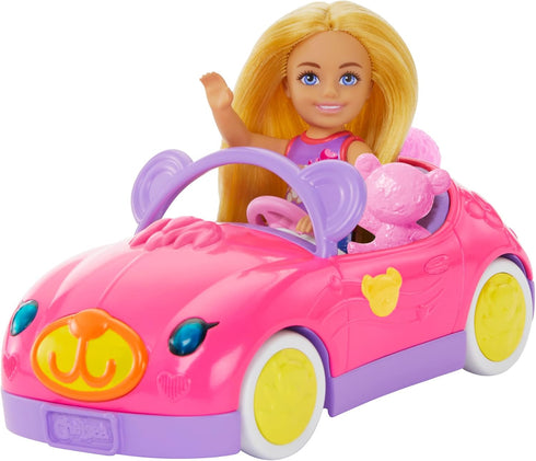 Barbie Chelsea Doll & Toy Car Set with Bear-Themed Convertible & Teddy Bear Accessory, Blonde Small Doll Wears Removable Skirt & Shoes...