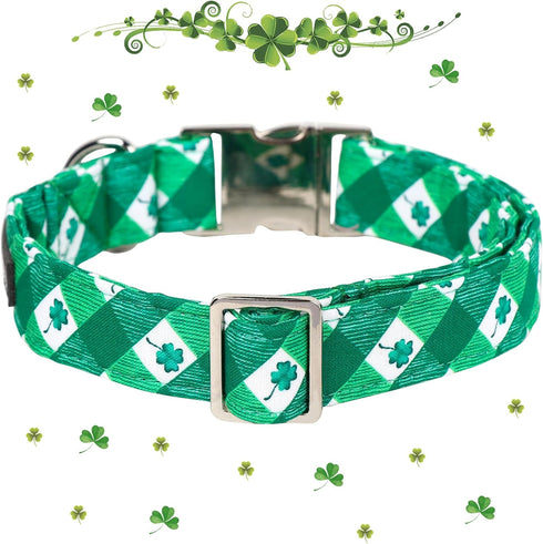 Maca Bates Clover Dog Collar Comfortable Soft St.Patrick's Day Dog Collar with Metal Buckle Adjustable for Small Medium Large Dog Lucky Clover Pet...