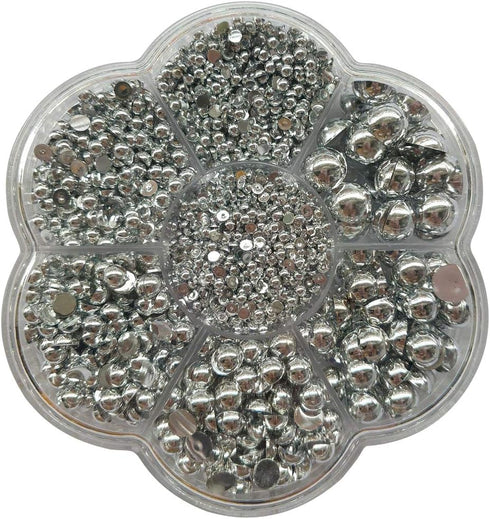 Chenkou Craft 3000PCS 7 Sizes (2.5/3/4/5/6/8/10mm) 1 Box Silver Round Flatback Imitation Half Pearls Bead Loose Beads Gem (Silver Half Ball)...