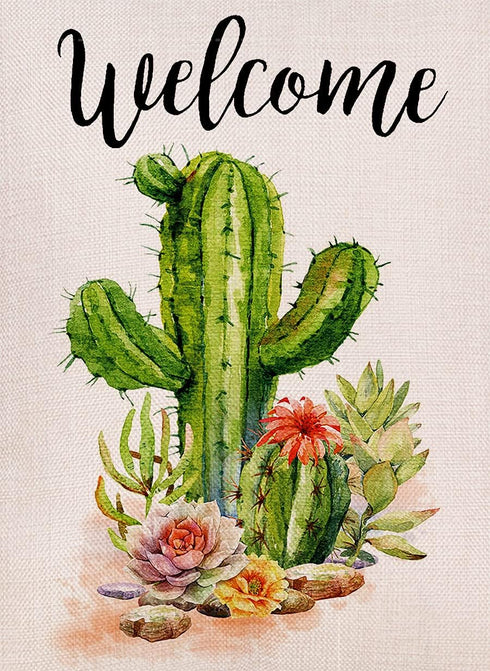 Welcome Cactus Garden Flag Vertical Double Sided Rustic Farmhouse Flag Yard Outdoor Decoration 12.5 x 18 Inch...