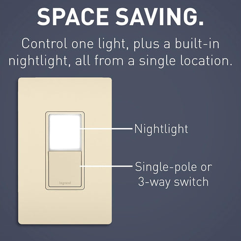 Legrand radiant NTL873LACC6 15 Amp Combination Adjustable LED Night Light and 3-Way Decorator Rocker Switch for Hallways or Kids Bedrooms, Light A...
