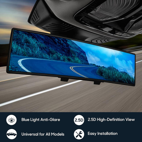 MIAOKE Blu-Ray Car Mirror - 12 Inch Anti-Glare Easy To Install, Universal All Car Wide Angle Panoramic Rear View Mirror Accessory...