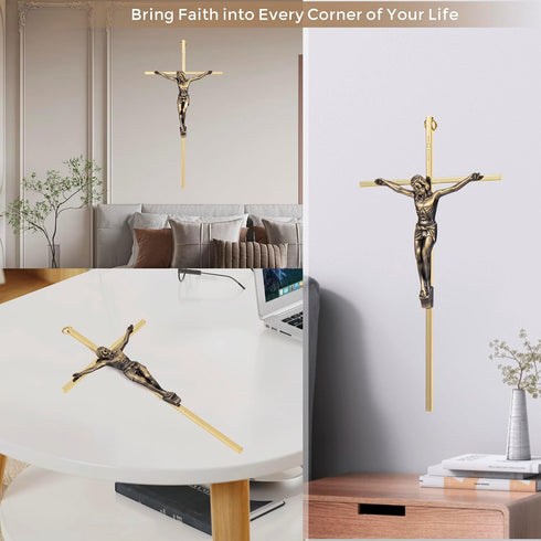 ACHIBANG Gold Crucifix Wall Cross - 10" Catholic Metal Cross with Jesus & INRI, Faith Decor for Wall or Door Display...